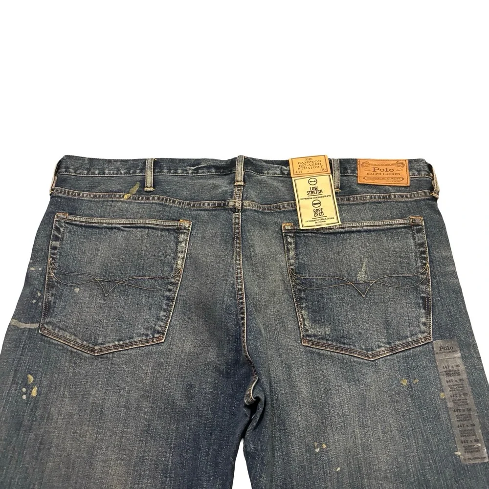 Polo Ralph Lauren Hampton Relaxed Straight Paint Splatter Jeans Mens 44Tx36 Blue